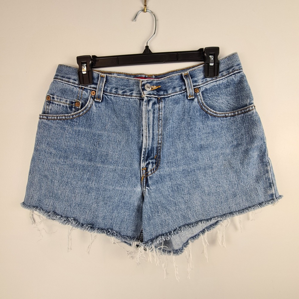 Levis 550 Classic Relaxed High Rise Cut Off Denim Shorts Blue Womens Size 12 L